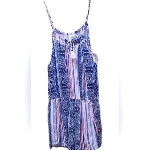 MUDD RED/WHITE/BLUE STRIPE GRAPHIC ROMPER DRAWSTRING NECKLINE SZ M